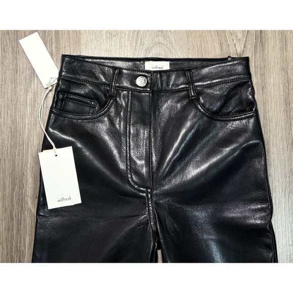 Aritzia Wilfred Black Cropped Melina High Rise Vegan Leather Pants Size 00 Biker - Picture 9 of 13